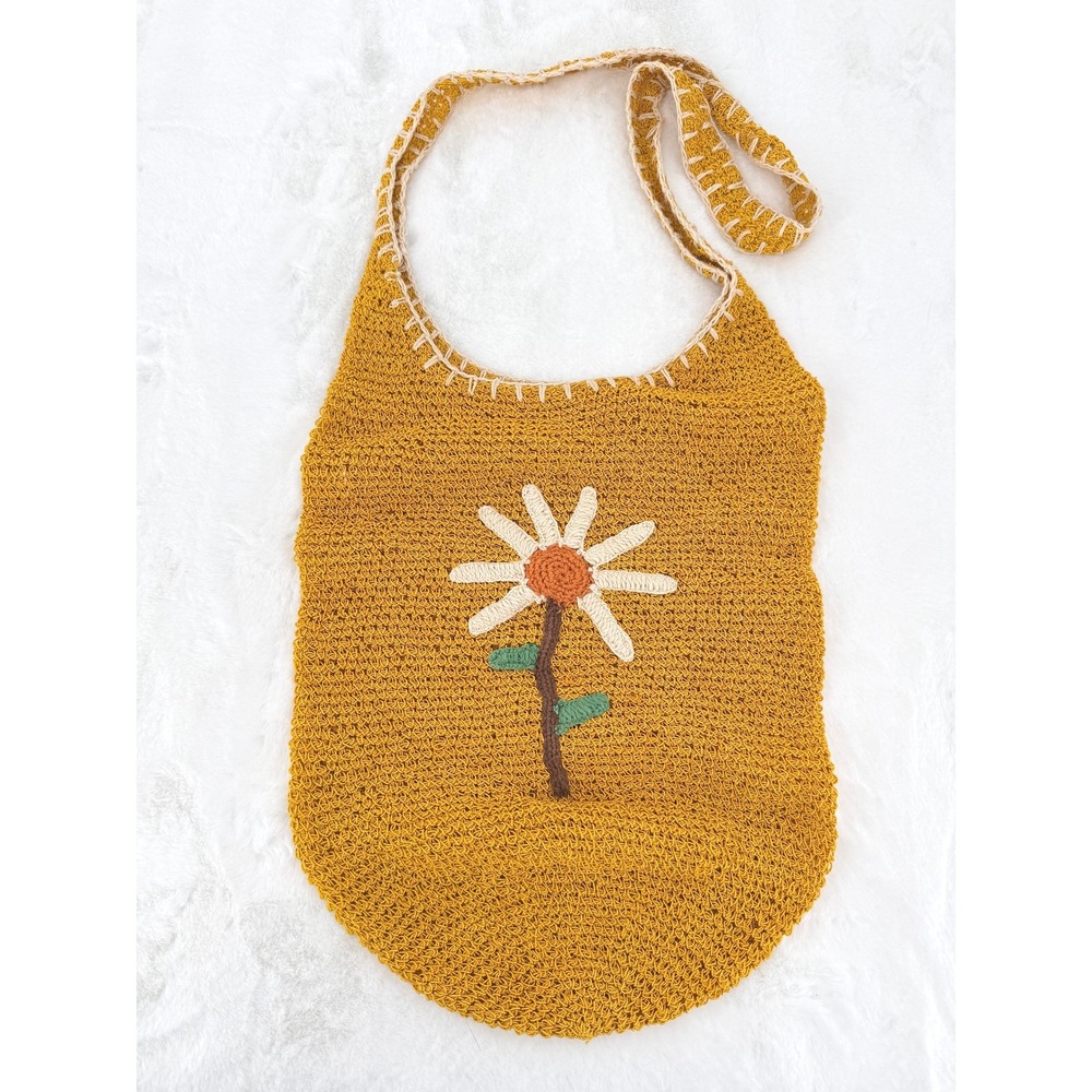 WOMENS FESTIVAL CROCHET HOBO SHOULDER CROSSBODY BAG FLOWER YELLOW Boho